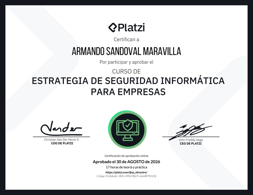 Diploma del Curso de Estrategia de Seguridad Informática para Empresas