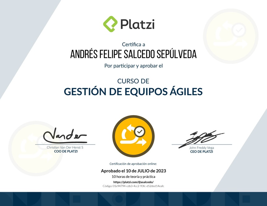 Diploma del Curso de Gestión de Equipos Ágiles