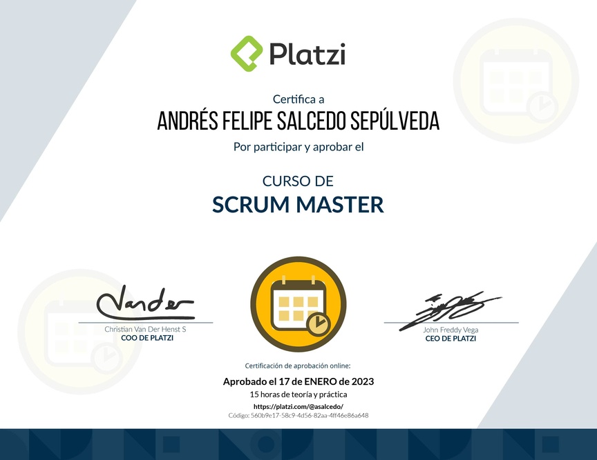 Diploma del Curso de Scrum Master