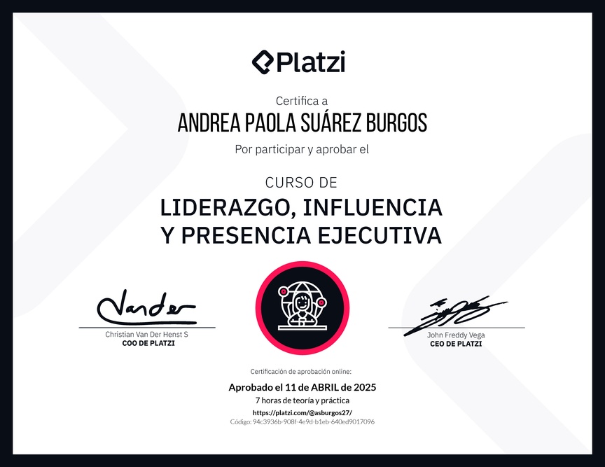 Diploma del Curso de Liderazgo, Influencia y Presencia Ejecutiva