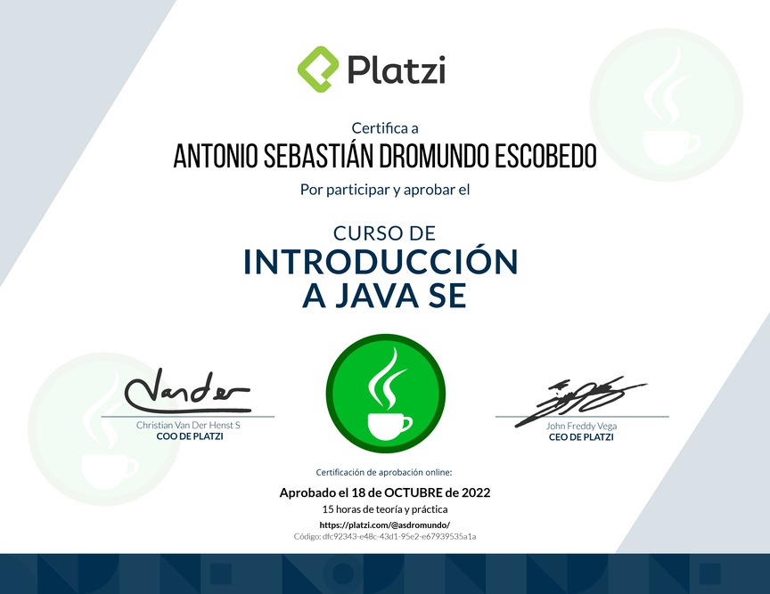 Diploma del Curso de Introducción a Java