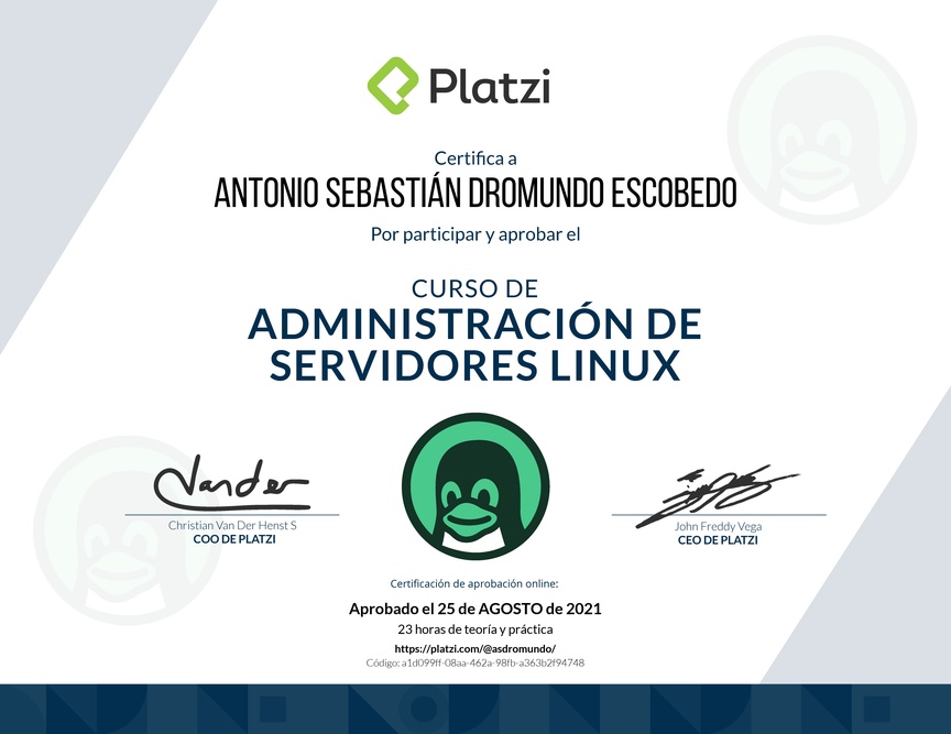 Diploma del Curso de Administración de Servidores Linux