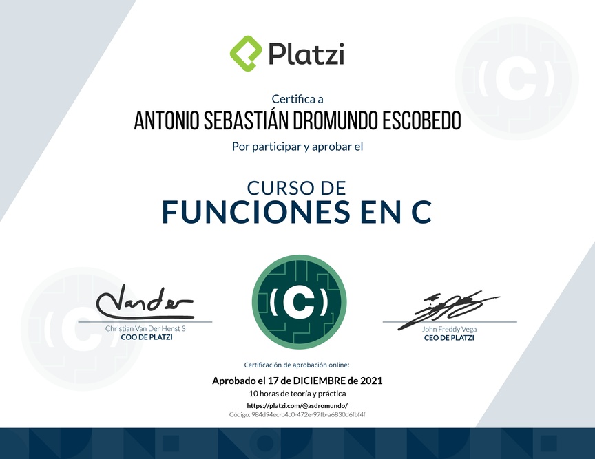 Diploma del Curso de Funciones en C