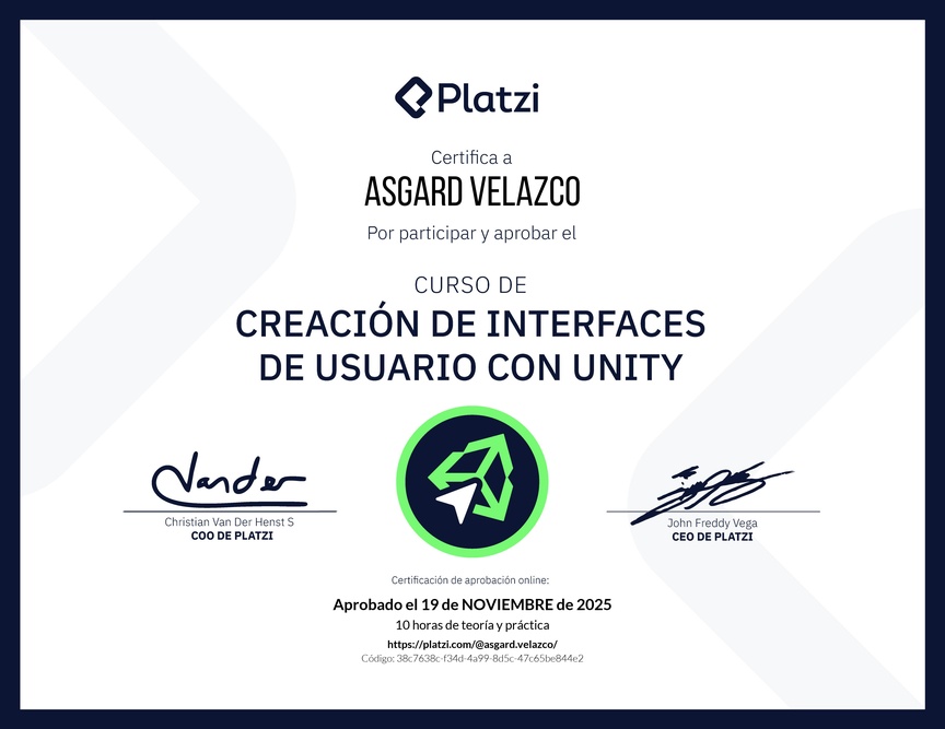 Diploma del Curso de Creación de Interfaces de Usuario con Unity