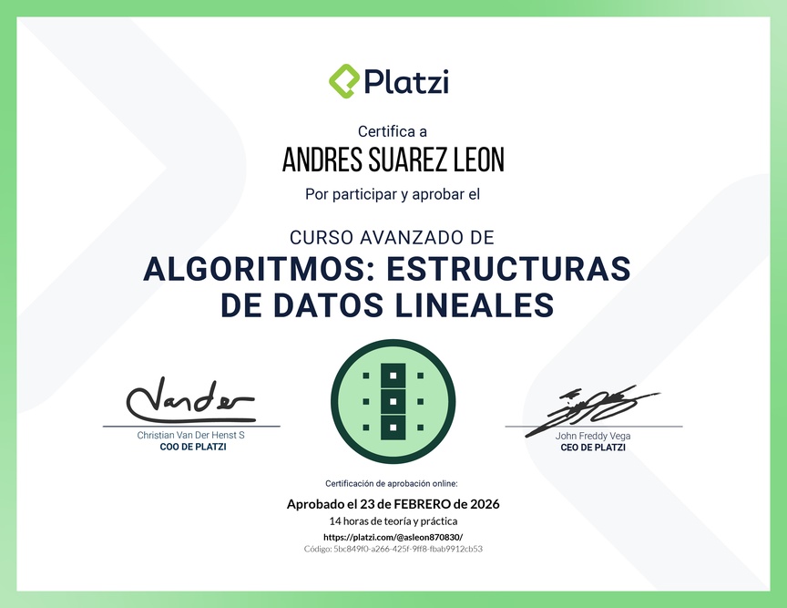 Diploma del Curso de  Algoritmos Avanzados: Estructuras de Datos Lineales