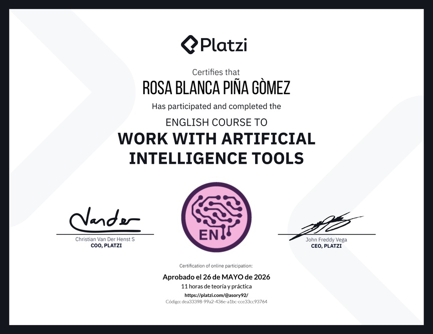 Diploma del Curso de Inglés para el Uso de Inteligencia Artificial