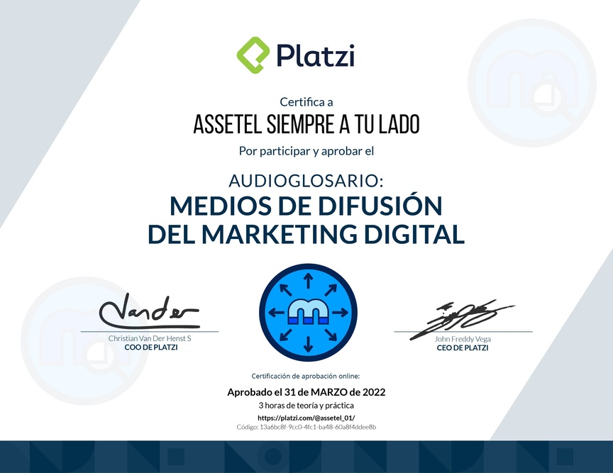 Diploma de Audioglosario: Canales de Difusión de Marketing Digital