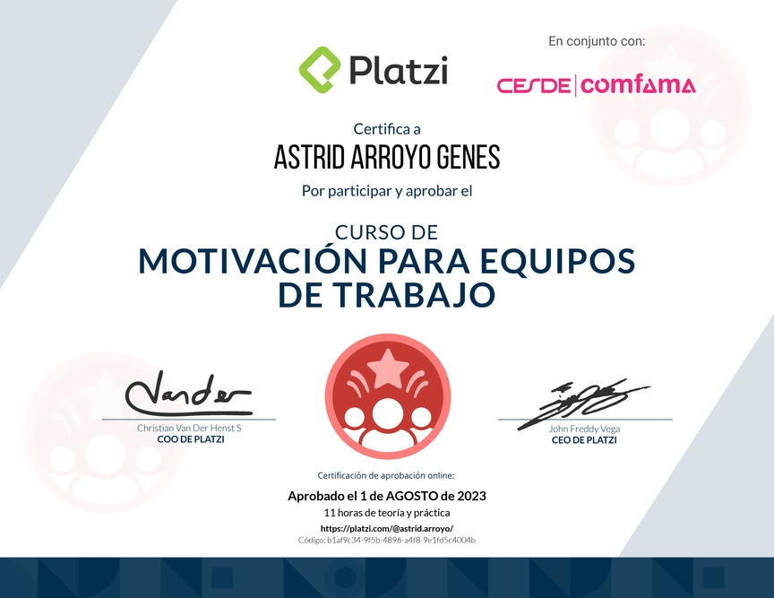 Diploma del Curso de Motivación para Equipos de Trabajo