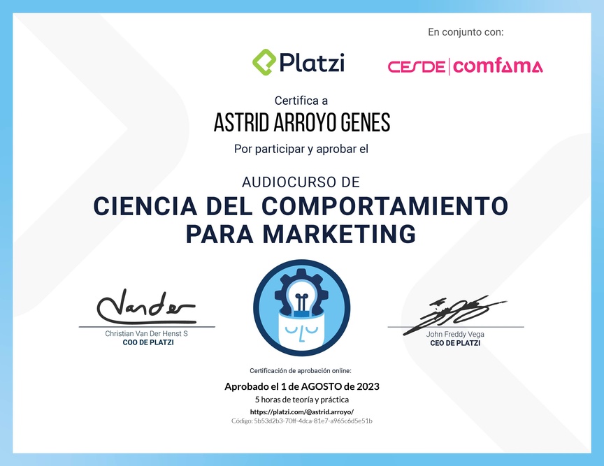 Diploma de Audiocurso para Analizar el Comportamiento del Consumidor