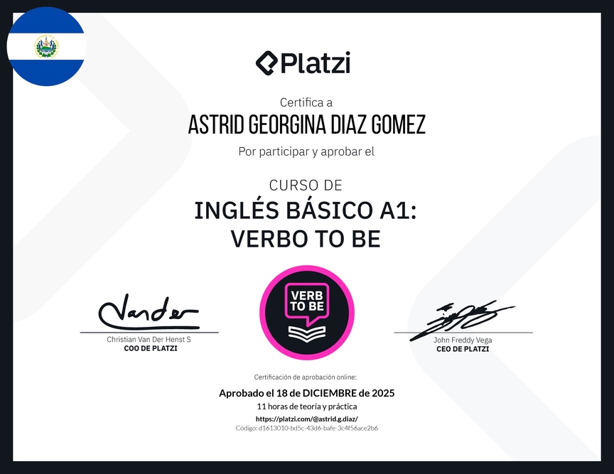 Diploma del Curso de Inglés Básico A1: Verbo To Be