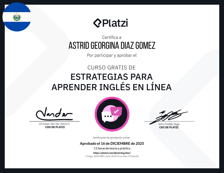 Diploma del Curso Gratis de Estrategias para Aprender Inglés en Línea
