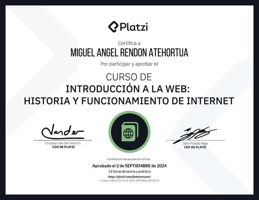 Diploma del Curso de Introducción a la Web: Historia y Funcionamiento de Internet