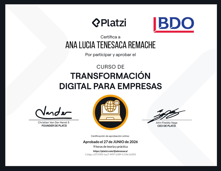 Diploma del Curso de Transformación Digital para Empresas