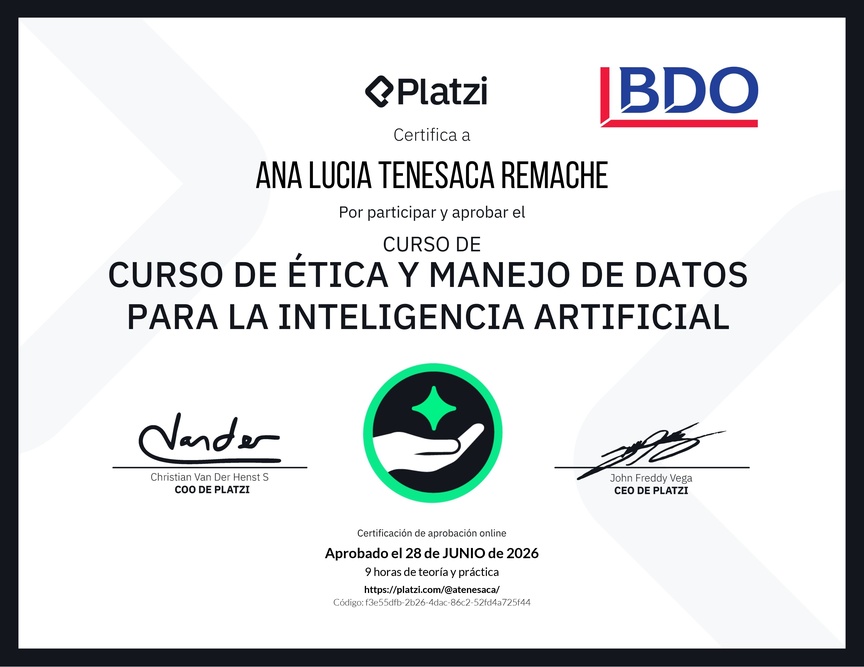 Diploma del Curso de Ética y Manejo de Datos para Inteligencia Artificial