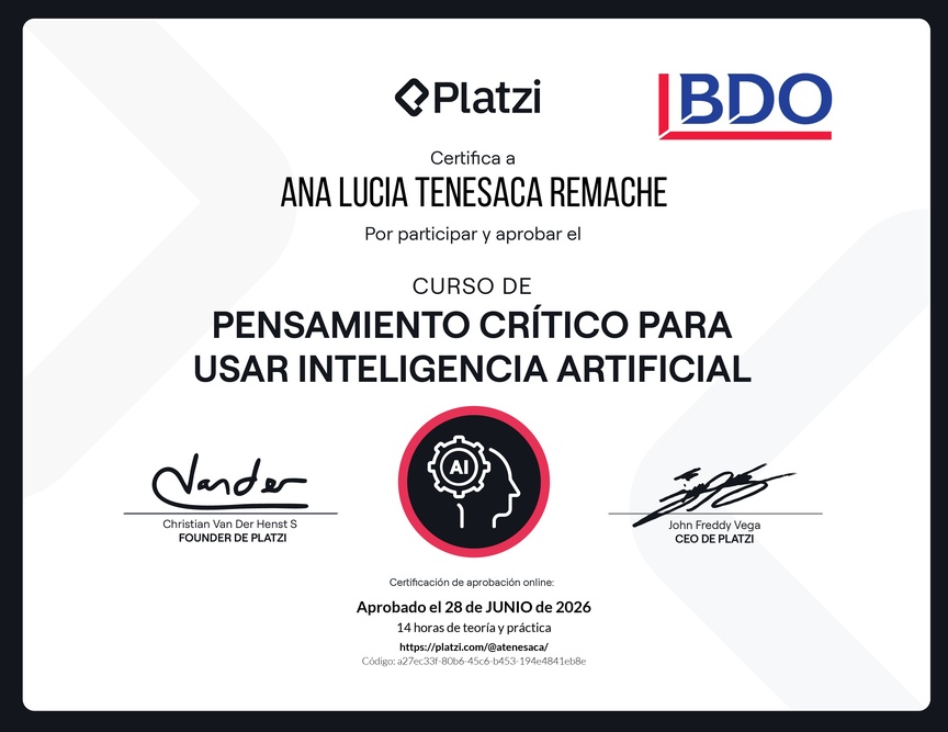 Diploma del Curso de Pensamiento Crítico para usar Inteligencia Artificial