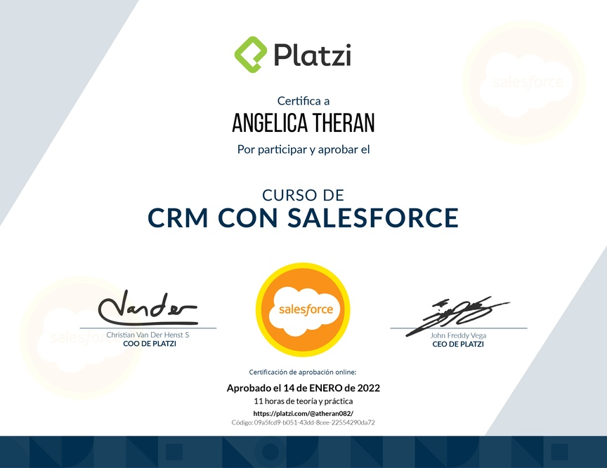 Diploma del Curso de CRM con Salesforce
