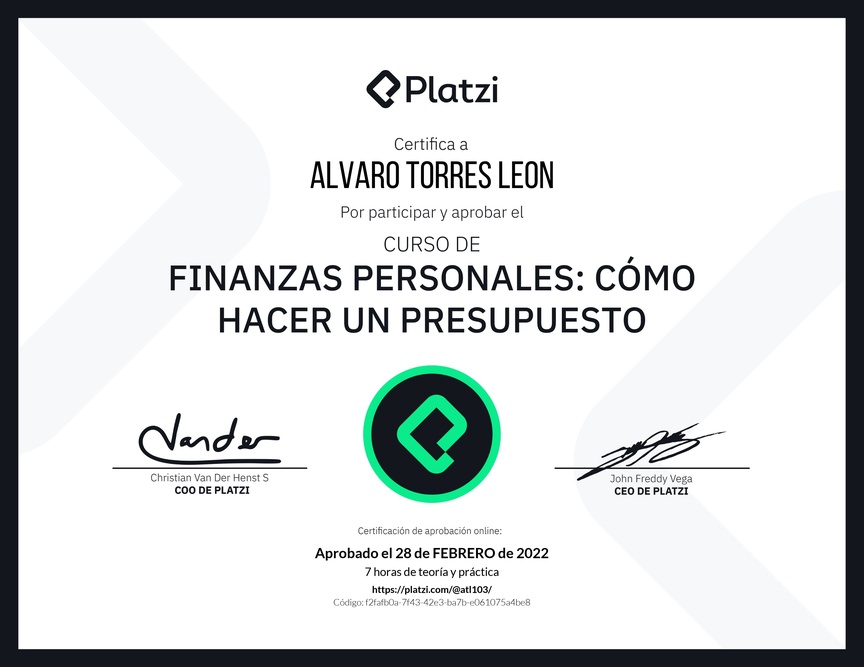 Diploma del Curso de Finanzas Personales: Cómo hacer un Presupuesto