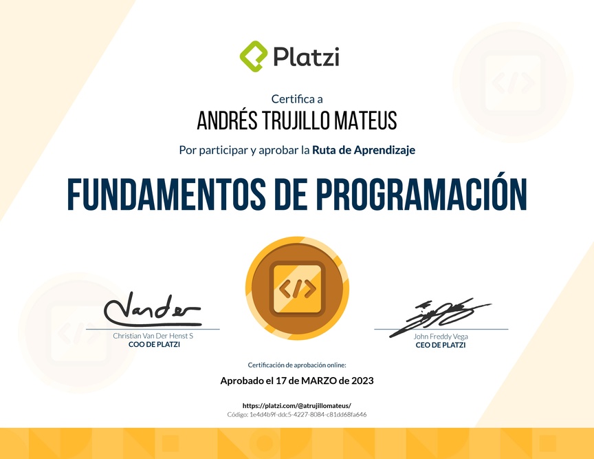 Diploma de la Ruta de Aprendizaje de Fundamentos de programación