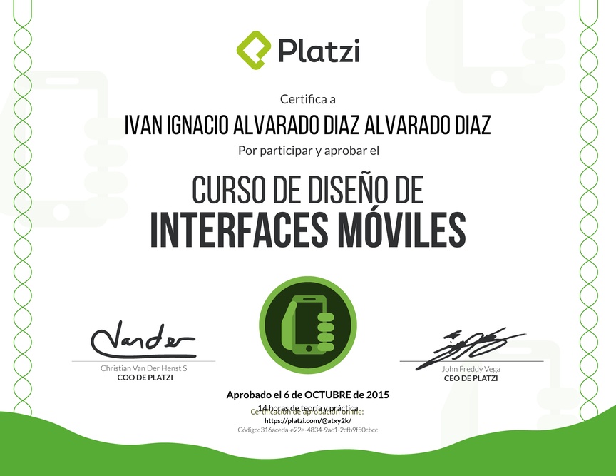 Diploma del Curso de Diseño de Interfaces Móviles 2015