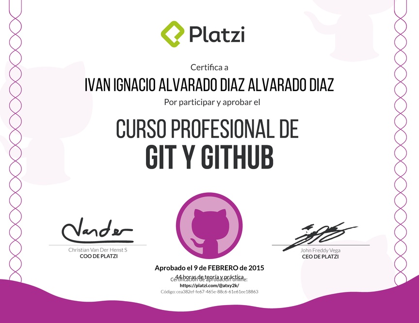 Diploma del Curso profesional de Git y GitHub 2016