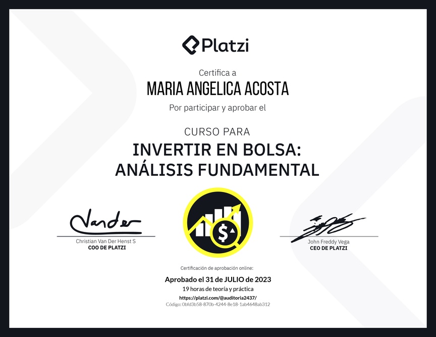 Diploma del Curso para Invertir en Bolsa: Análisis Fundamental