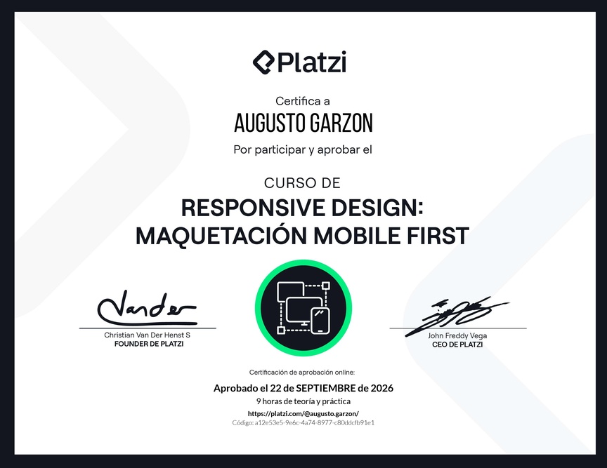 Diploma del Curso de Responsive Design: Maquetación Mobile First