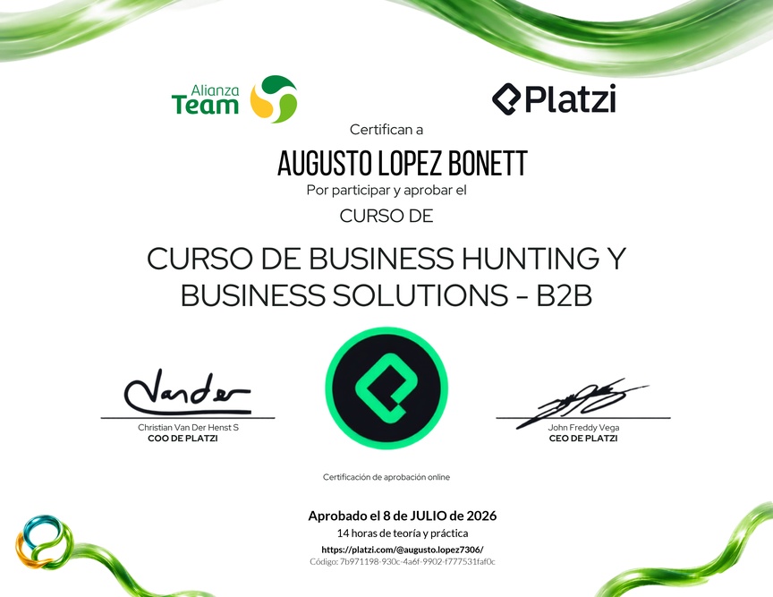 Diploma del Curso de Business Hunting y Business Solutions - B2B
