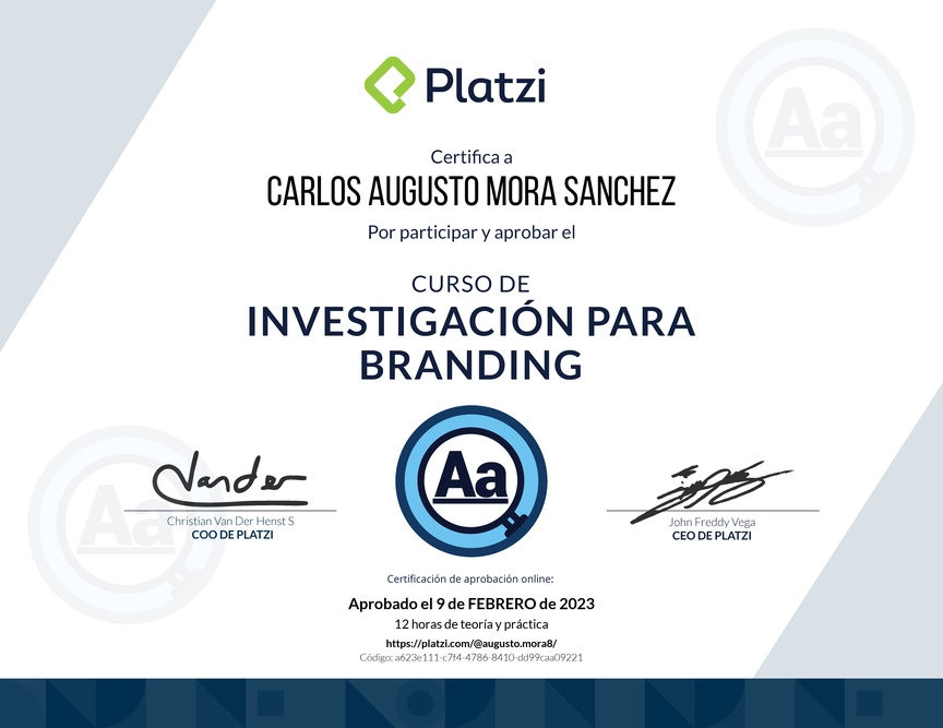 Diploma del Curso de Investigación para Branding
