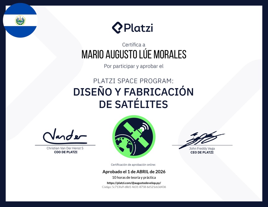 Diploma de Platzi Space Program: Diseño y Fabricación de Nuestro Satélite