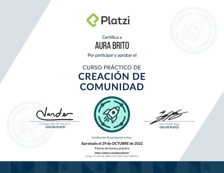 Diploma del Curso de Creación de Eventos para Comunidades y Startups