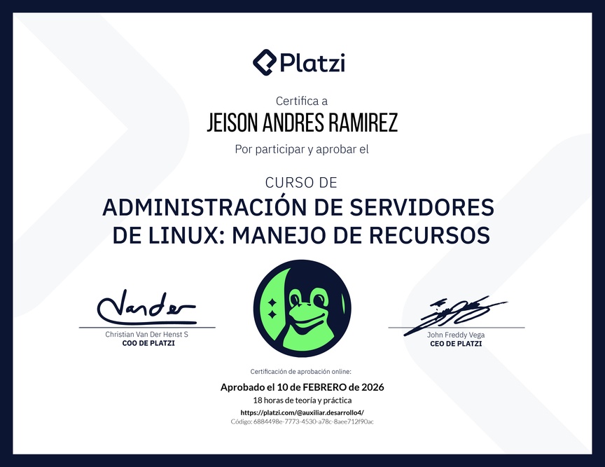 Diploma del Curso de Administración de Servidores Linux: Manejo de Recursos