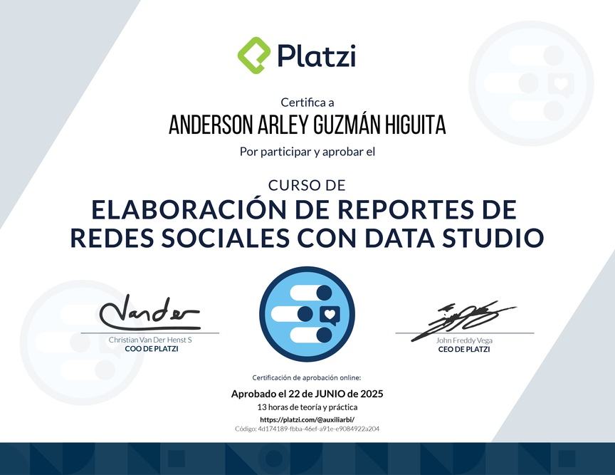 Diploma del Curso para Crear Reportes de Redes Sociales