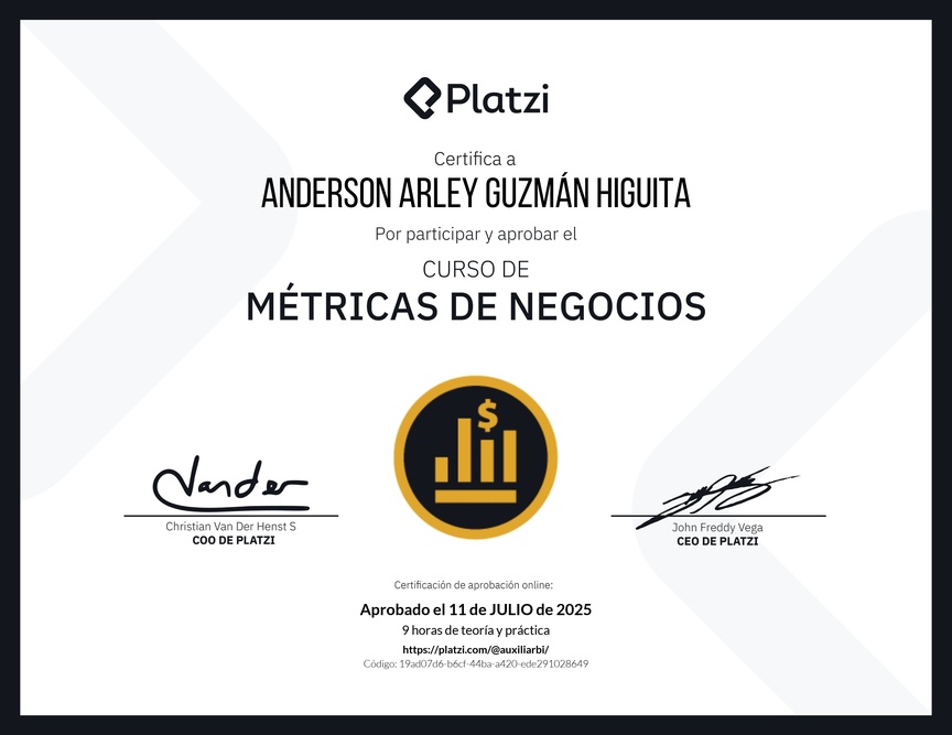 Diploma del Curso de Métricas Esenciales de Negocio