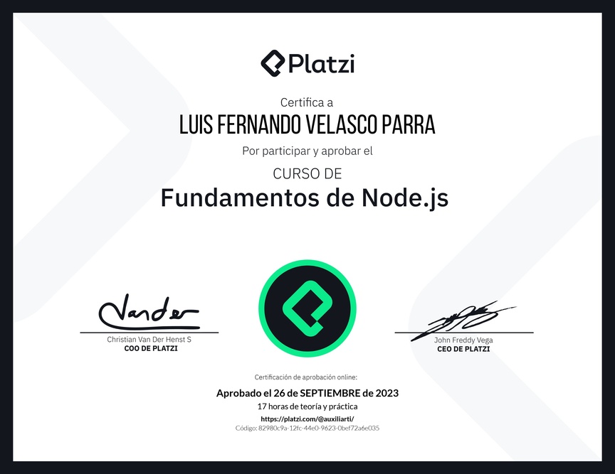 Diploma del Curso de Fundamentos de Node.js