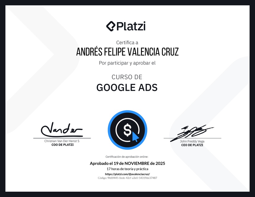 Diploma del Curso de Google Ads