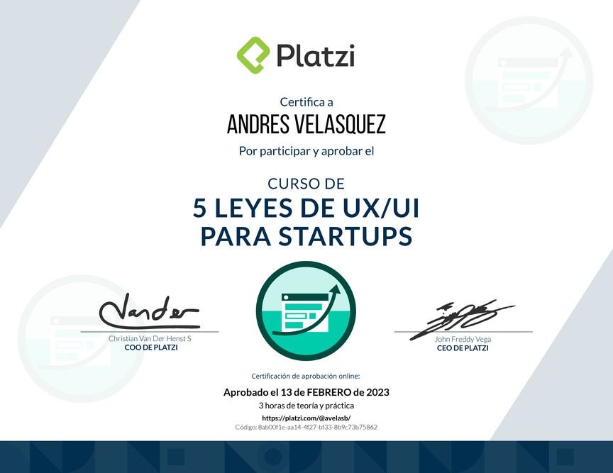 Diploma de 5 Leyes de UX/UI para Startups