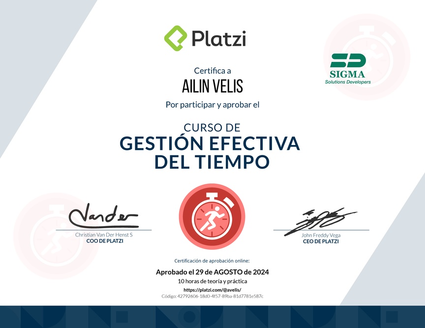 Diploma del Curso de Gestión Efectiva del Tiempo