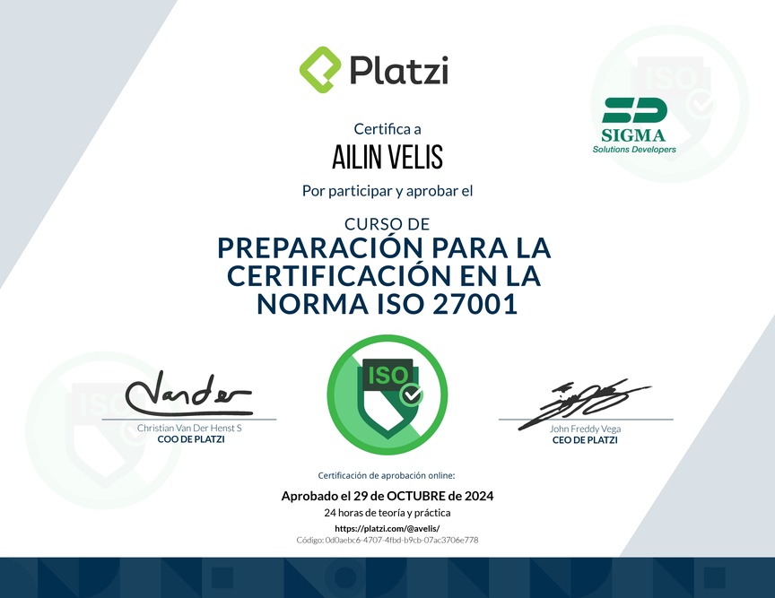 Diploma del Curso de Preparación para la Certificación en la Norma ISO ...