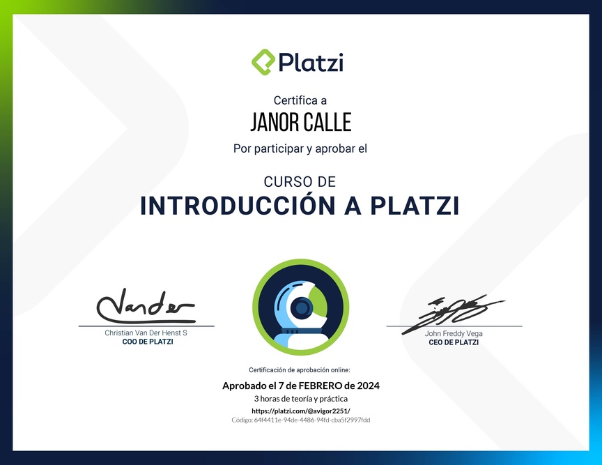 Diploma del Curso de Introducción a Platzi 🇦🇷