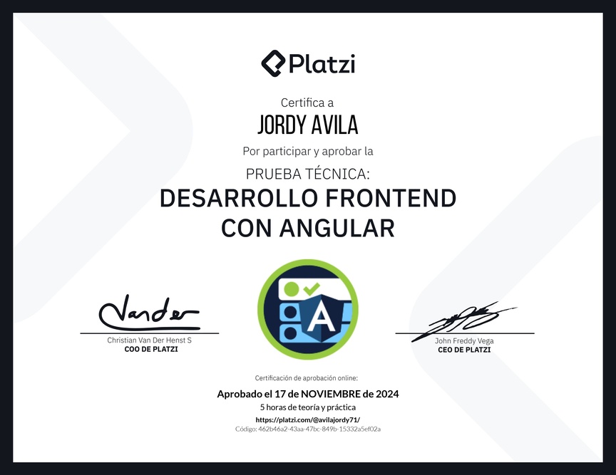 Diploma de Prueba Técnica: Desarrollo Frontend con Angular