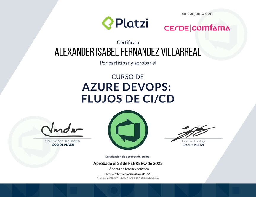 Diploma del Curso de Azure DevOps: Flujos de CI/CD