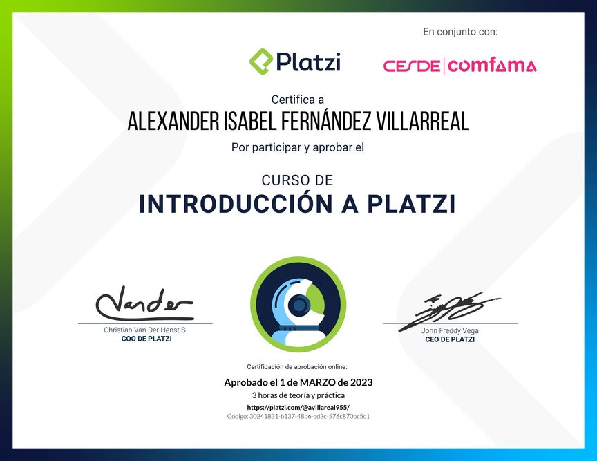 Diploma del Curso de Introducción a Platzi
