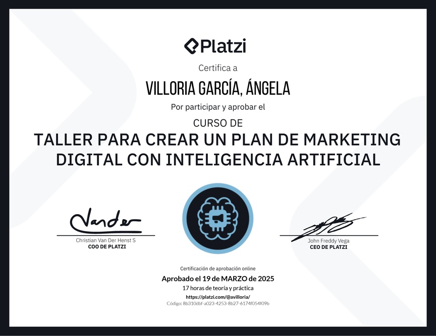Diploma de Taller para Crear un Plan de Marketing Digital con Inteligencia Artificial