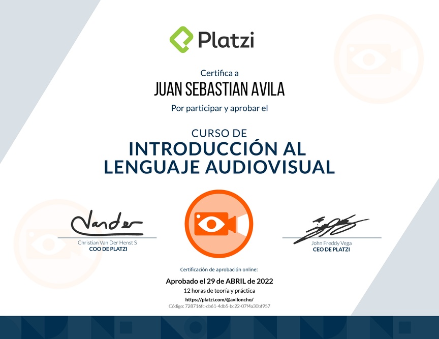 Diploma del Curso de Introducción al Lenguaje Audiovisual