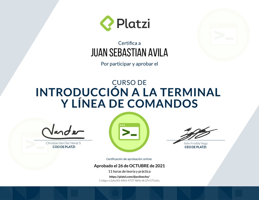Diploma del Curso de Introducción a la Terminal y Línea de Comandos