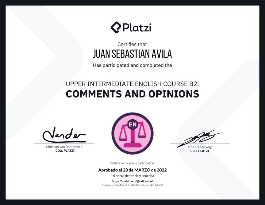 Diploma del Curso de Inglés Intermedio Alto B2: Comentarios y Opiniones