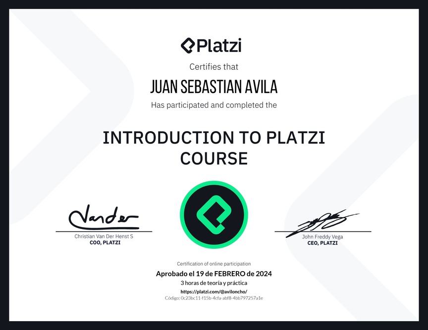 Diploma de Introduction to Platzi