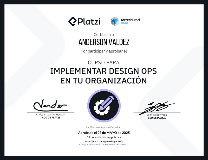 Diploma del Curso para Implementar Design Ops en tu organización