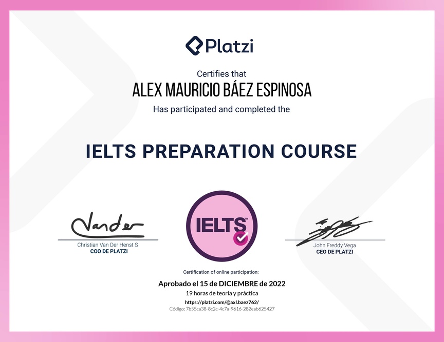 Diploma del Curso de Inglés para Preparación de IELTS (2020)