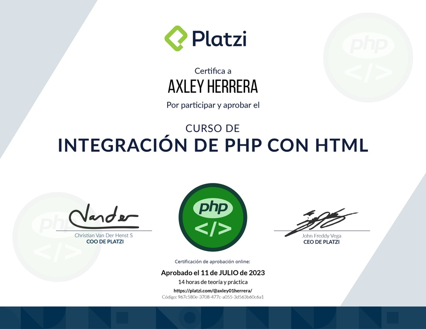 Diploma del Curso de PHP: Integración con HTML